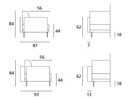DOIMO SALOTTI - upholstery series Freedom dimensions