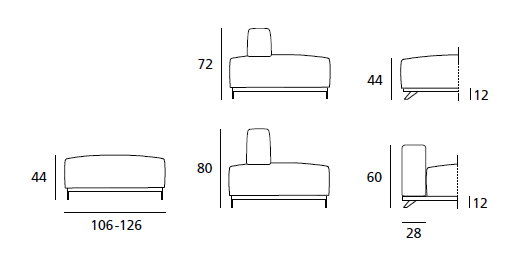 DOIMO SALOTTI - upholstery series Newton dimensions
